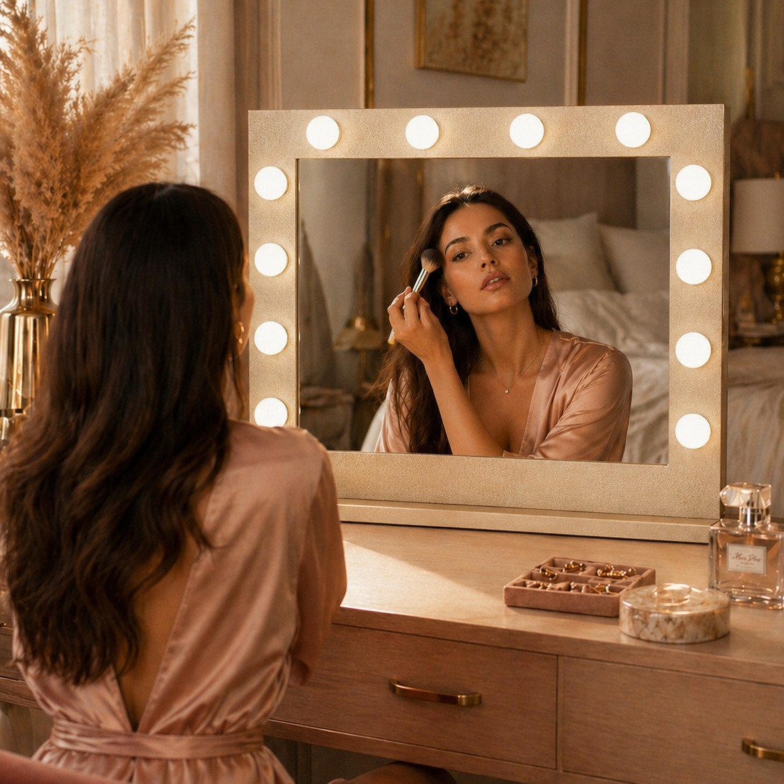 Jolie Gold Hollywood Mirror 80 60 cm | Gold Dressing Table Mirror with Lights - hollywood mirrors Jolie Gold Hollywood Mirror 80 60 cm | Gold Dressing Table Mirror with Lights - hollywood mirrors
