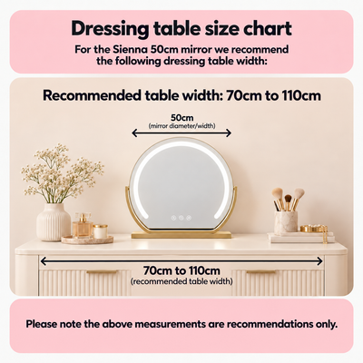 Sienna gold dressing table mirror dimension diagram