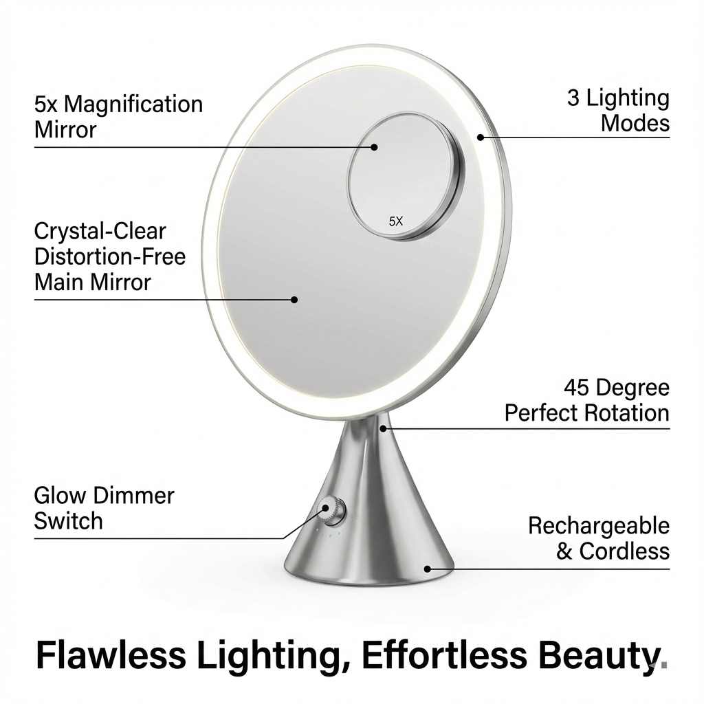 LumiGlam Pro Cosmetic Vanity Mirror in Chrome