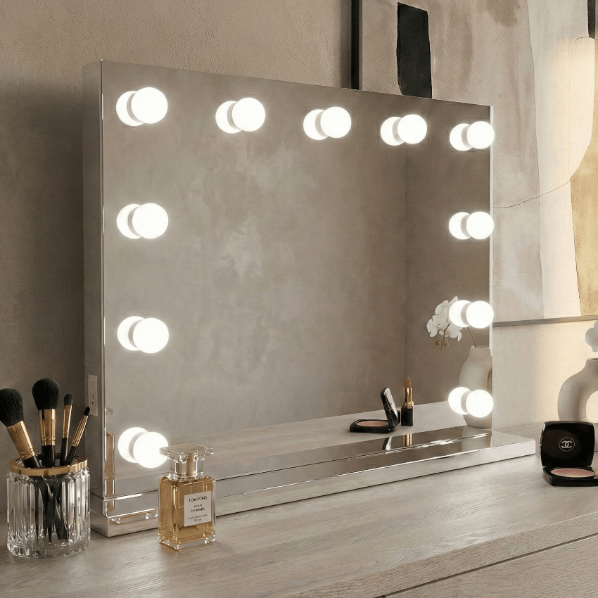 Houston all mirror hollywood mirror with bluetooth speakers and usb port 80 x 60cm landscape