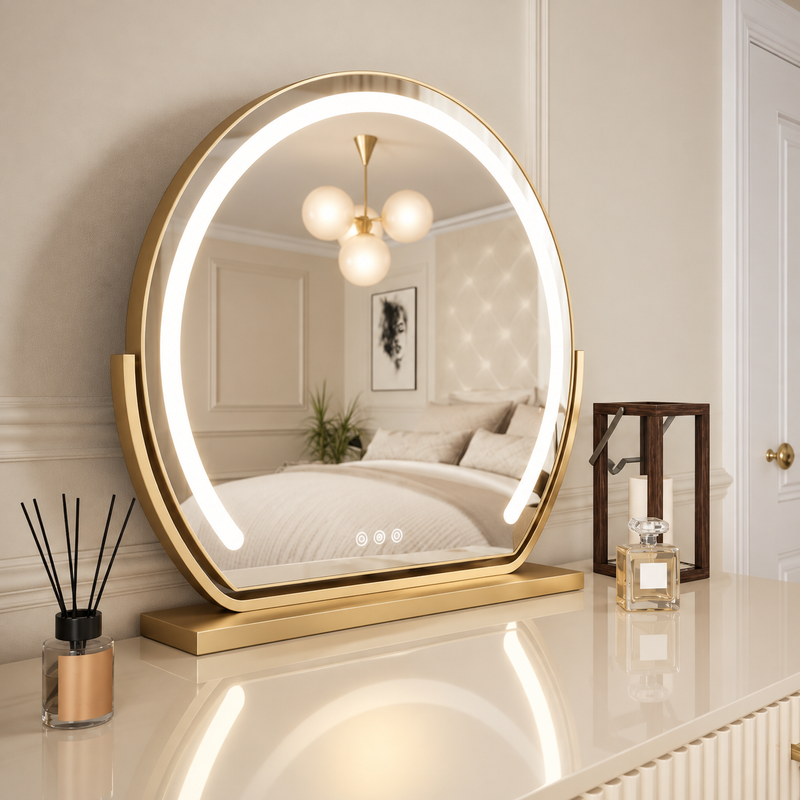 Sienna LED Vanity Mirror on a stylish dressing table with elegant decor.