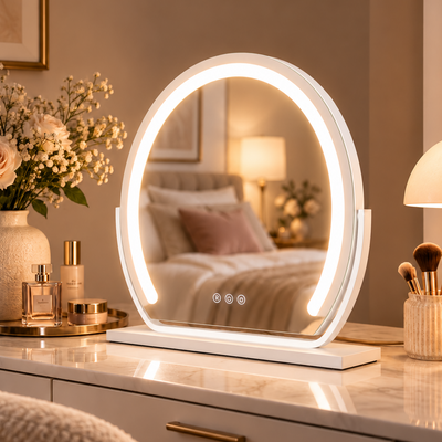 Mila white  round dressing table mirror with lights