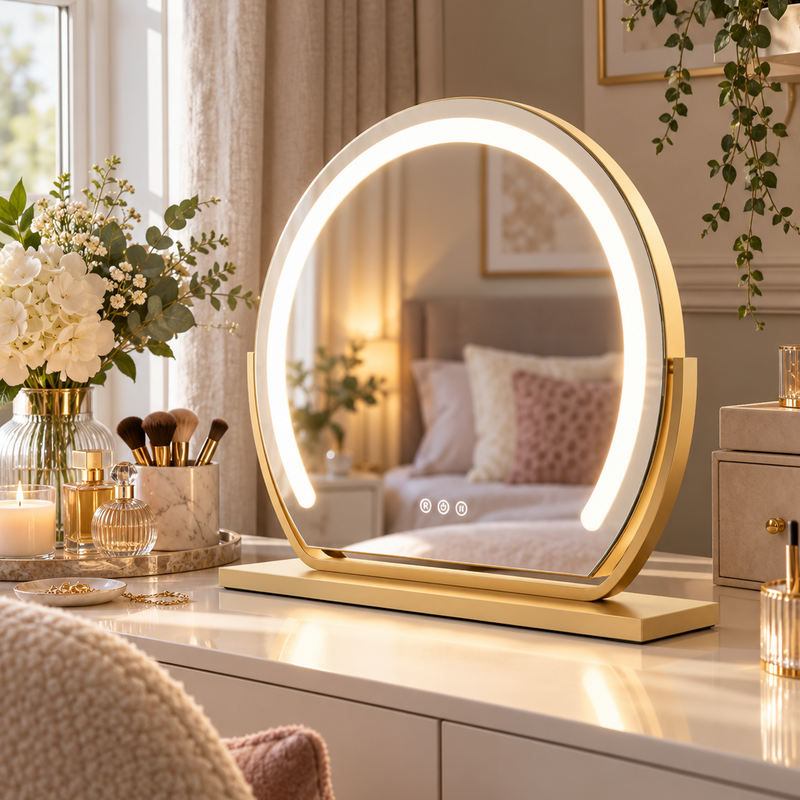 Sienna LED Vanity Mirror on a stylish dressing table with elegant decor.