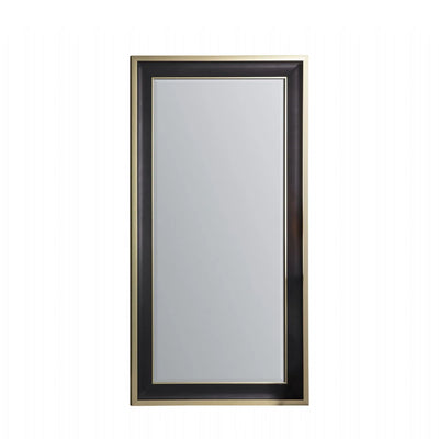 The Hudson Black & Gold Full Length Mirror by Hollywood Mirrors is a full-length rectangular wall mirror with bevelled glass and a striking black and gold double frame, shown against a plain white background.
