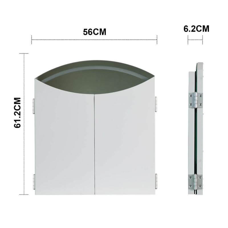 Back view of Cate Triple Dressing Table Mirror with dimensions: 56cm wide, 61.2cm tall, and 6.2cm thick.