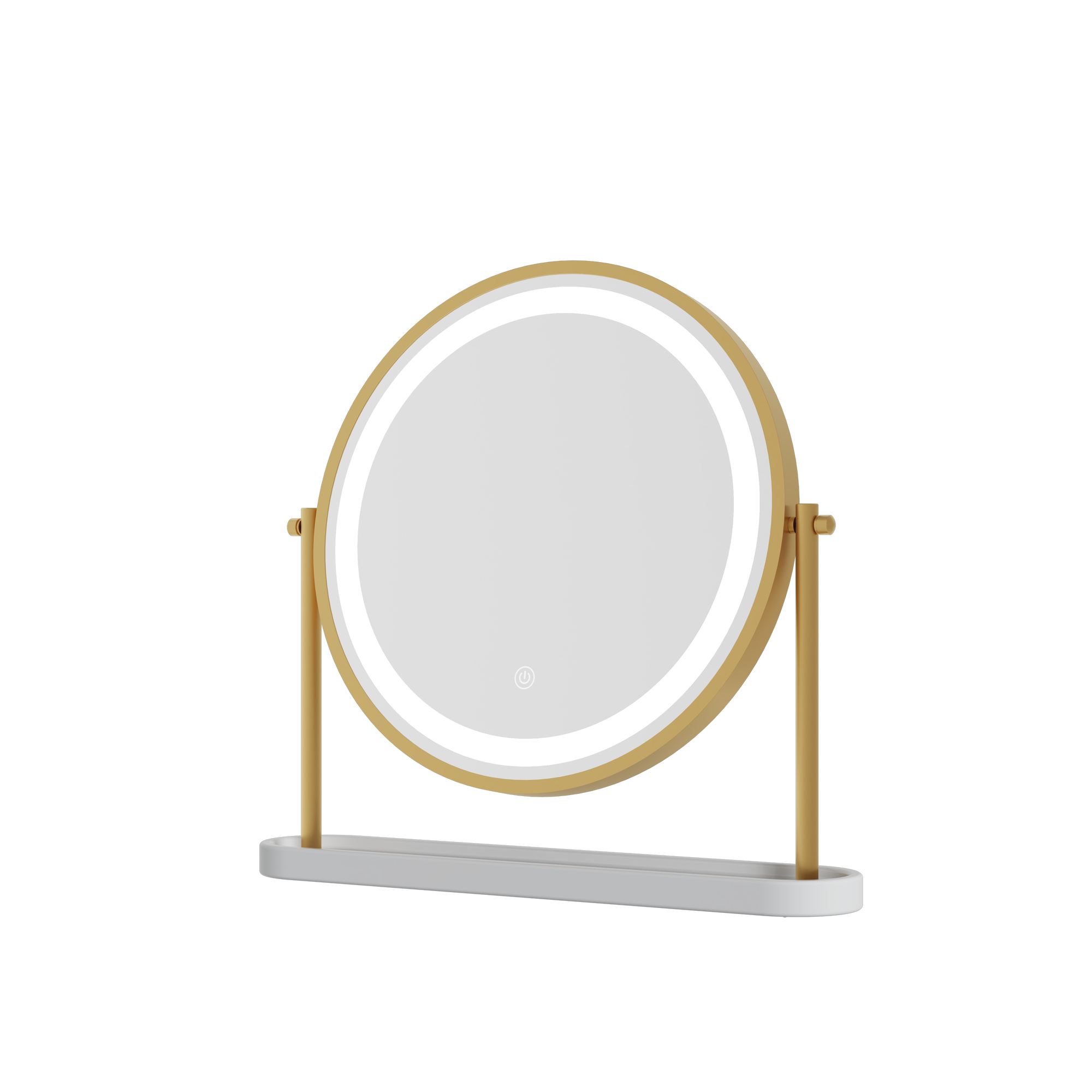 Pre Order Middle October Island Round LED Vanity Mirror – Glamour Gold with lights, glamorous design, and gold tilt feature.