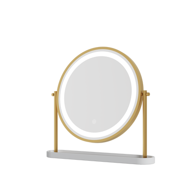 Pre Order Middle October Island Round LED Vanity Mirror – Glamour Gold with lights, glamorous design, and gold tilt feature.