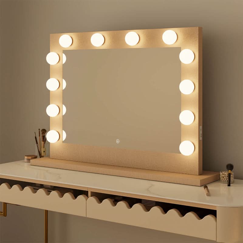 Jolie Gold Hollywood Mirror 80 x 60cm with flawless lighting for makeup, perfect gift, boosts confidence, TikTok & Instagram-ready.