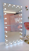 Keira Hollywood Mirror XXL 170x87cm with 28 bright bulbs and dimmer for makeup in stylish dressing room setting