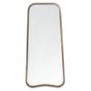 The Valentina Gold Mirror Full Length Mirror by hollywood mirrors (123cm x 56.5cm) features a rectangular shape with rounded upper corners, a slight curve at the bottom, and a slim gold frame for an elegant look.