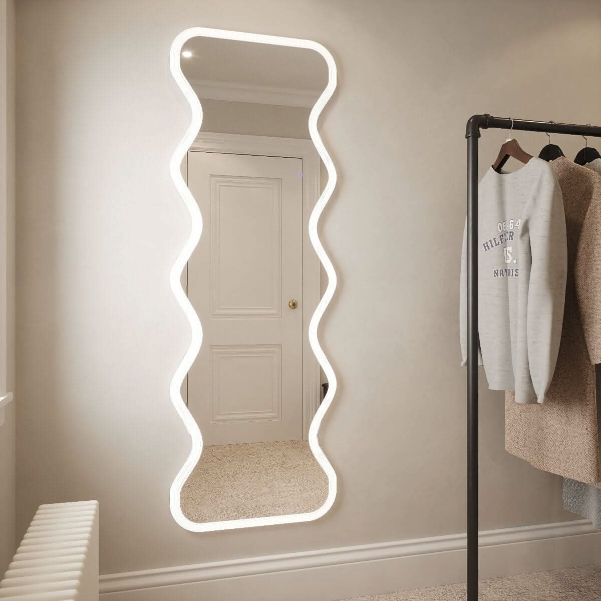 Wavy Full Length Squiggly Mirror 160 × 50 cm | LED Floor Mirror ...