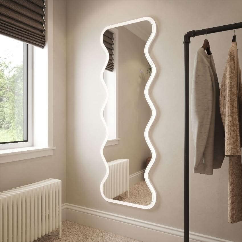 squiggle mirror with lights full length modern led lights illuminated