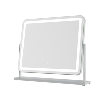 Luna White 58cm LED Vanity Mirror with Tilt Stand, modern design, perfect for a dressing table or makeup routine.