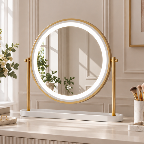 Pre Order Middle October Island Round LED Vanity Mirror – Glamour Gold