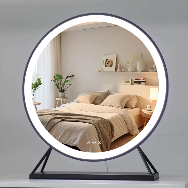 PRE ORDER Mid JUNE Grace Round Hollywood Mirror Black 60x63cm