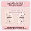 Size chart for dressing tables with drawers on both sides: For the Olsen Hollywood Mirror White 47x37cm by hollywood mirrors, a table length of 70–80cm is suggested for best fit with adjustable brightness features.