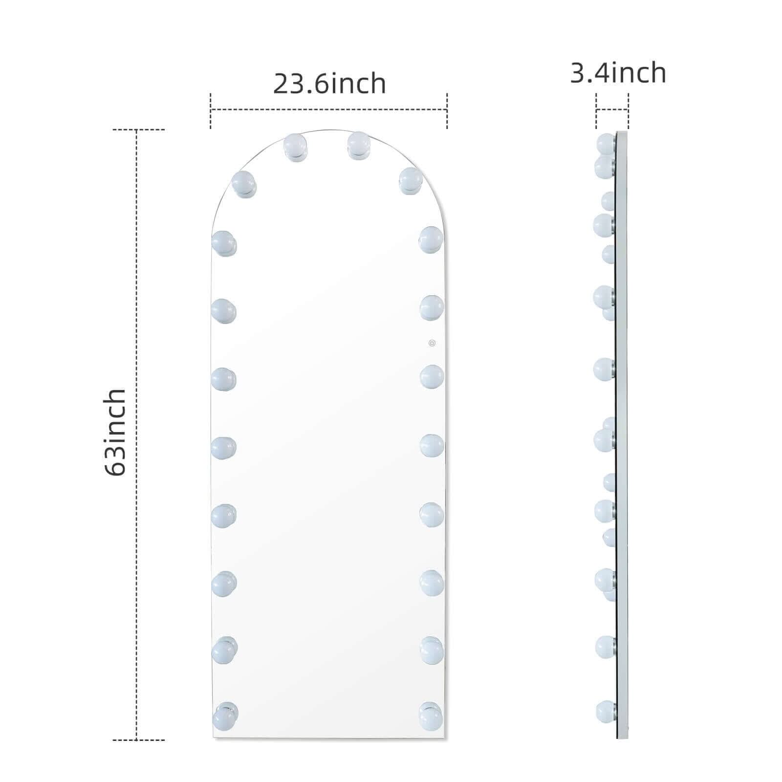 Angelina Hollywood Mirror 160x60cm with 20 LED bulbs, dimmable, and 3 color modes for studio-worthy makeup lighting.