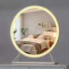 Luxurious white Hollywood mirror with customizable LED lighting, reflecting a stylish bedroom interior.