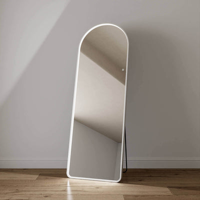 Sophia Full Length Arch Mirror with White Frame and LED Lighting, 150cm x 50cm, featuring touch-activated controls and three light modes.
