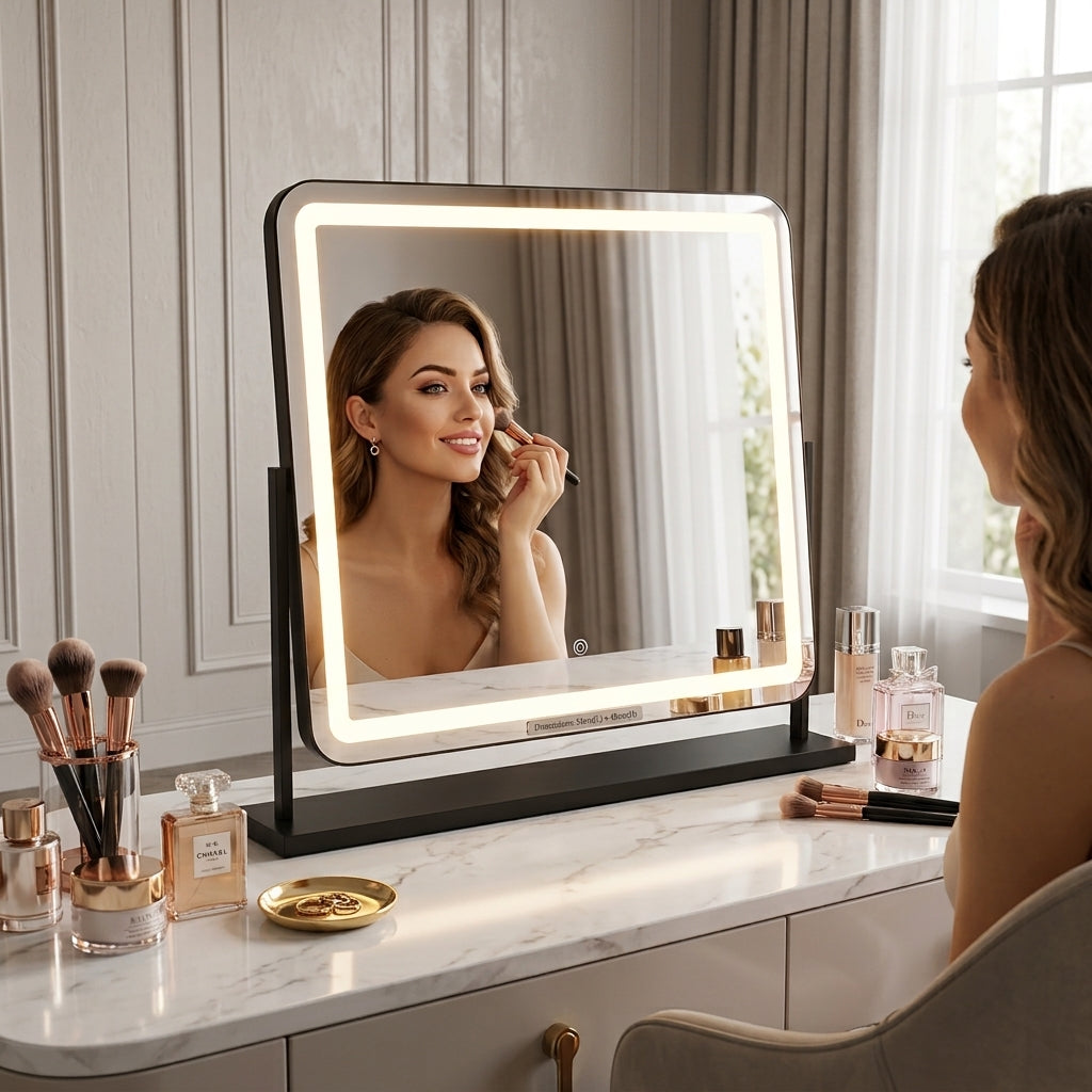 Noir Matt Black LED Vanity Mirror with Lights - sleek dressing table mirror with lights for makeup.
