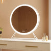 Luxurious Hollywood round mirror with customizable lighting and elegant white frame, enhancing any dressing room décor.