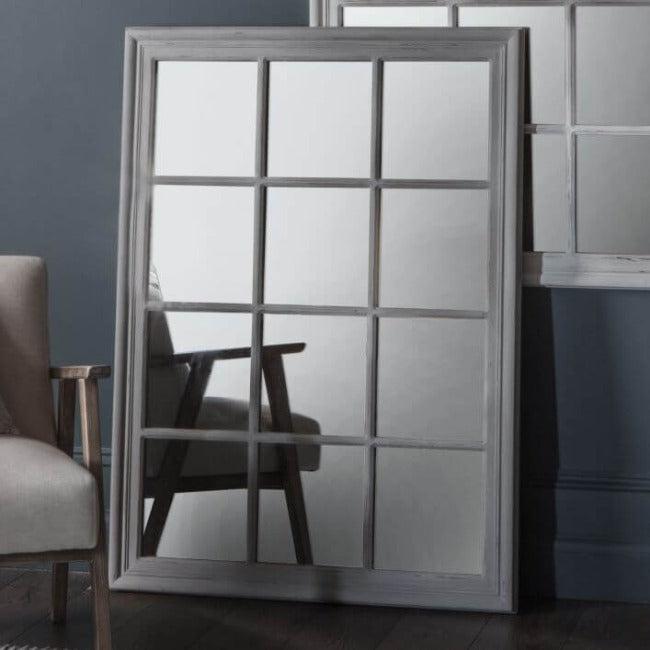 Distressed Grey Wooden Frame Mirror
