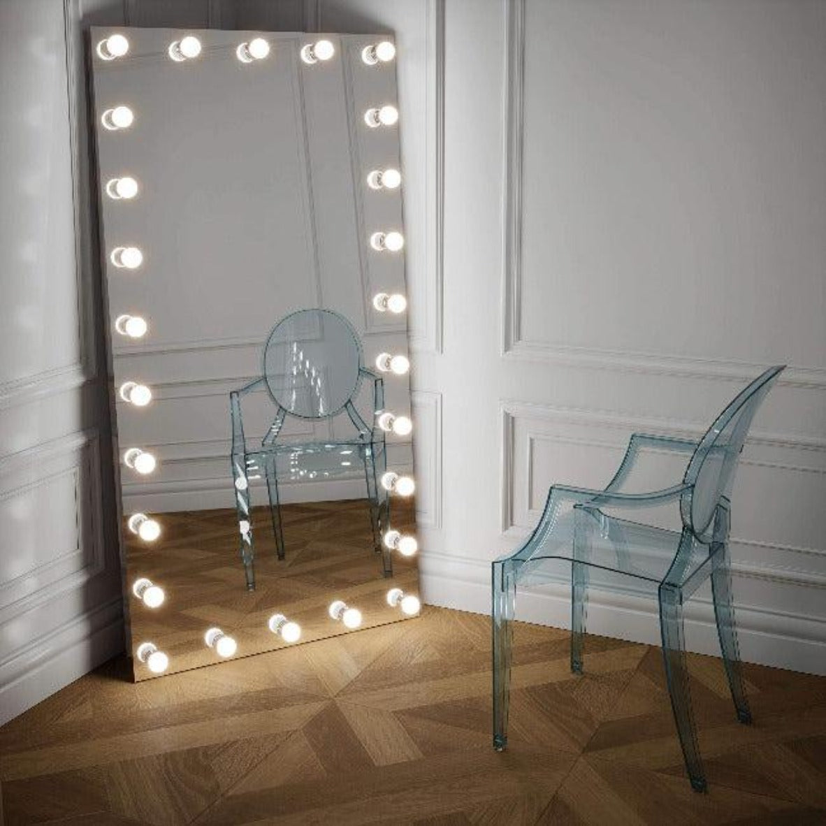 xl led full length floor mirror with light bulbs Hollywood