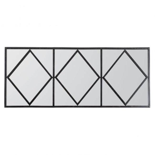 Art Deco window mirror with industrial black metal frame, perfect for living room or hallway, large rectangle shape, 500x1200mm.