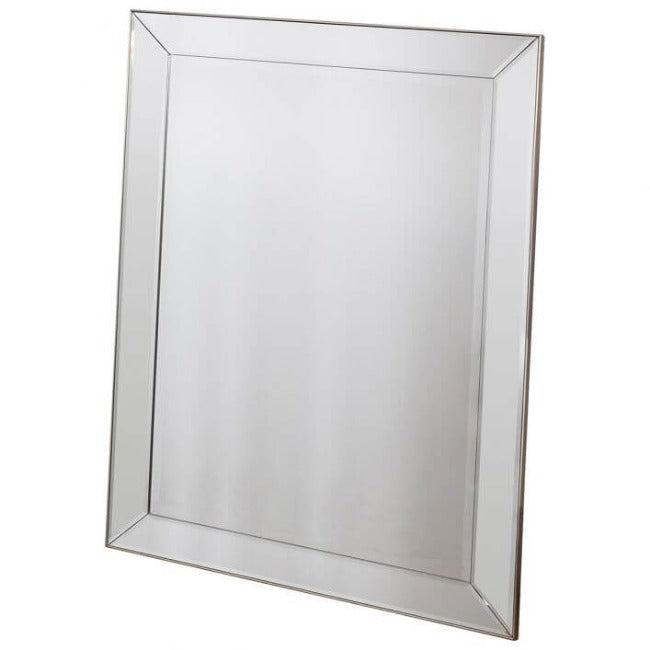 Large Baskin Rectangle Champagne Mirror with bevelled frame, elegant design for home decor, 800mm width, and 1000mm height.