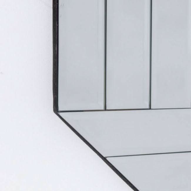 Close-up of Burgate Rectangular Mirror with beveled triple strip frame, enhancing living space decor.