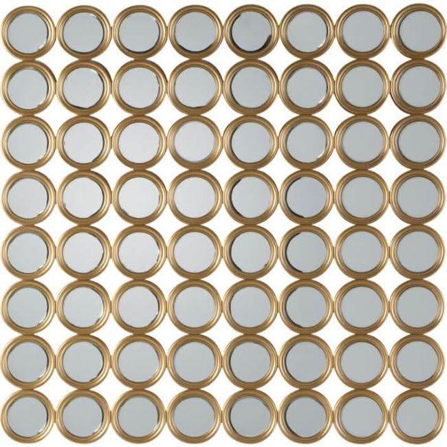 Carrington Small Circles Mirror with 64 gold-framed segments, contemporary design, elegant wall decor