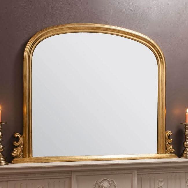 Dome Overmantle Mirror in Gold with elegant bevelled glass and silver foil finish, adding luxury to interiors, 94 x 118cm.