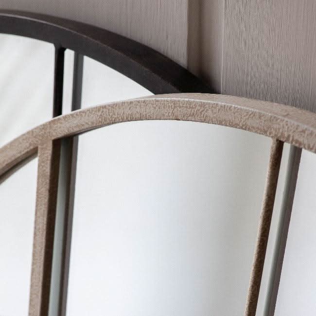 Hailey White and Black Arch Wall Mirrors with arched top design, close-up view showing window-style frame in soft finishes