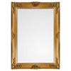 Baroque-style handcrafted wood framed mirror in gold leaf, hangs vertically or horizontally. Dimensions: 1095x65x790 mm.
