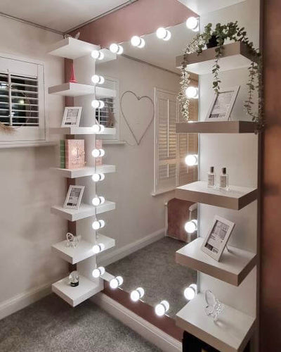 Keira Full Length Hollywood Mirror XXL with bright white bulbs, dimmable lighting, perfect for makeup and dressing room decor.