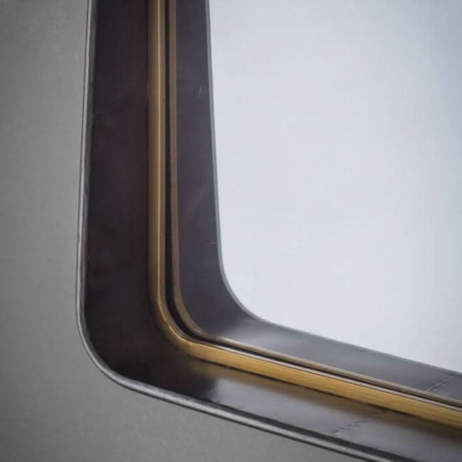 Close-up of the Rectangle Earl Mirror with tapered frame and two tone finish, showcasing its unique style and flair for home decor.