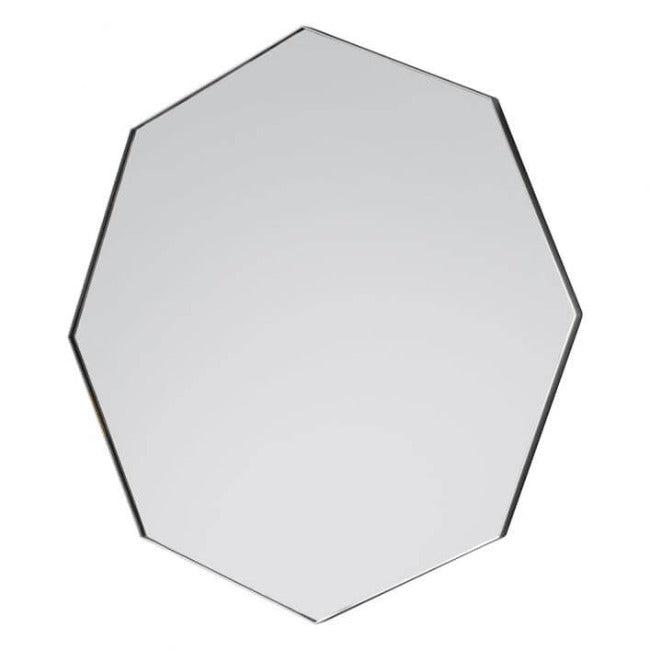 Silver Octagon Bowie Mirror with sleek design and low profile, perfect for living room or powder room, 800mm diameter.