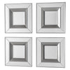 Set of 4 silver small square mirrors with bevelled edges and double frame effect, ideal for enhancing room space and light reflection.