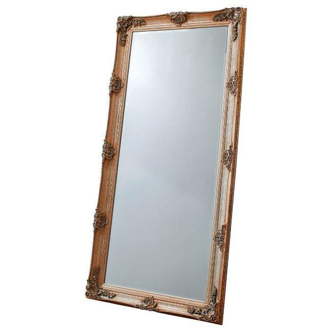 Victoria Gold Baroque Leaner Mirror 165cm x 80cm in elegant room setting with gold accents and white furniture